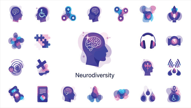 A Comprehensive Iconographic Collection Illustrating Neurodiversity, Cognitive Inclusion, and Sensory Processing Support Systems
