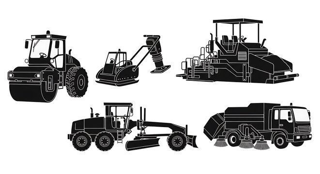 Heavy construction equipment vehicles.