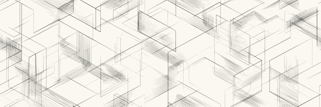 Seamless parametric geometric lines forming abstract pattern. Minimal black lines creating a repeating technical grid background