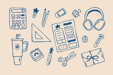 Hand drawn school doodle set with stationery elements © Firestar