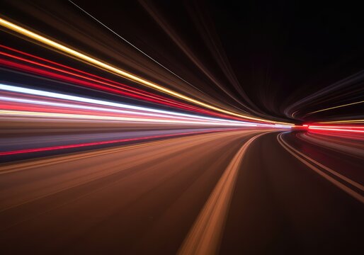 Abstract representation of rapid forward motion using streaking, vibrant light trails that convey dynamic energy, acceleration, and unstoppable progress ,futuristic ,concept ,surge