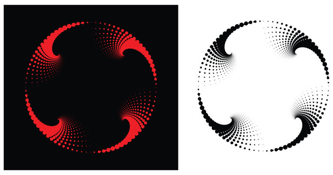 Modern abstract background. Halftone dots in circle form. Round dotted frame, circles pattern border and abstract halftone graphic design vector set.