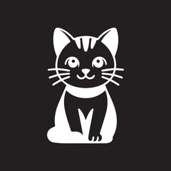 Obraz premium Cute cartoon cat silhouette with wide eyes and stripes on a black background