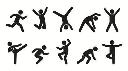 Set of stick figure icons depicting various human physical activities © matahari