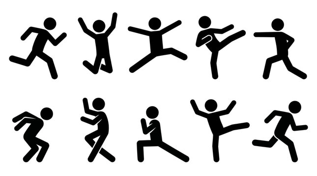 Stick Figure Poses Showing Various Actions And Movements