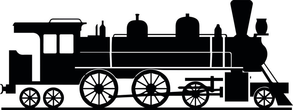Steam locomotive silhouette with cowcatcher and wheels