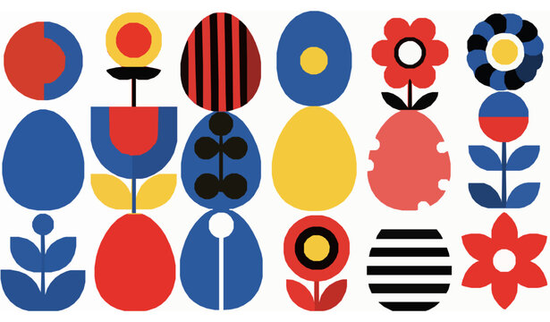 Abstract Easter Bauhaus pattern vector geometric eggs floral design