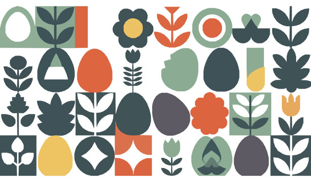 Bauhaus Easter geometric pattern vector eggs flowers abstract design