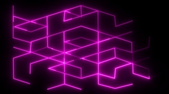 Abstract purple lines define a luminous interconnected grid array set against a dark canvas that provides generous copy space for creative projects needing a sophisticated and sleek digital.