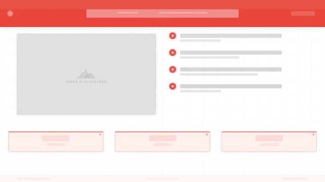 A minimalist interface design featuring a grid layout with empty content blocks and vibrant accents