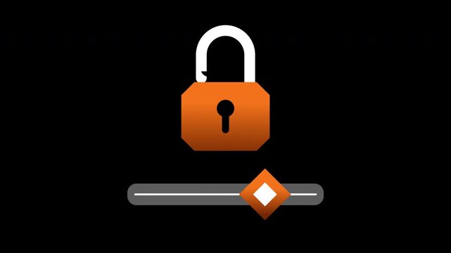 slide to unlock button, padlock with slider moving on alpha background. security concept 4k video animation