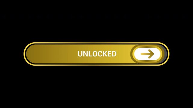 slide to unlock golden bar, slider moving on alpha background. security concept 4k video animation