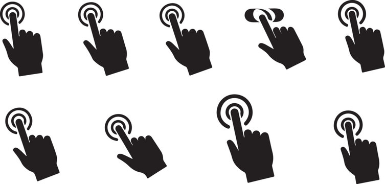 Hand icons clicking buttons with cursor symbols
