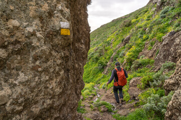 Nature trail marking in Anaga Rural Park. Tenerife. Canary Islands. © Kaspars