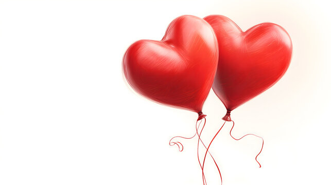     Two Red Heart Balloons Isolated on White Background for Love and Celebration