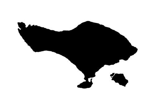 Detailed Bali Island Vector Map Silhouette Isolated on White Background for Travel Design, Tourism Marketing, and Geographic Projects, Featuring the Main Island and Nusa Penida Outlines.