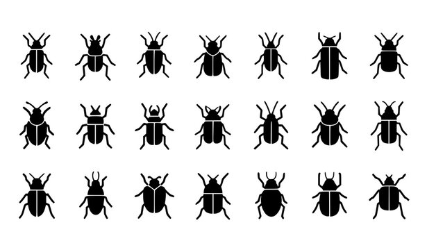Insect silhouette vector icon collection bug set