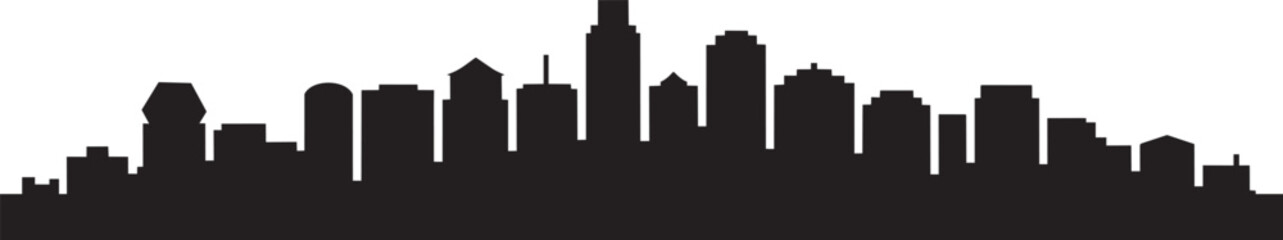 Obraz premium Los Angeles city skyline silhouette with skyscrapers and urban buildings in black flat vector