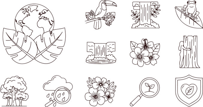 Nature and environment icons on transparent background vector set.