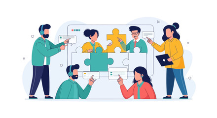 Fototapeta premium Teamwork Collaboration Puzzle Concept, Business People Working Together Online