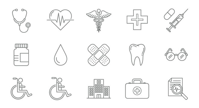 Medical icons and healthcare symbols.