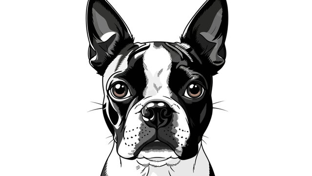 Close-up Portrait of a Boston Terrier Dog with Big Ears and Expressive Eyes