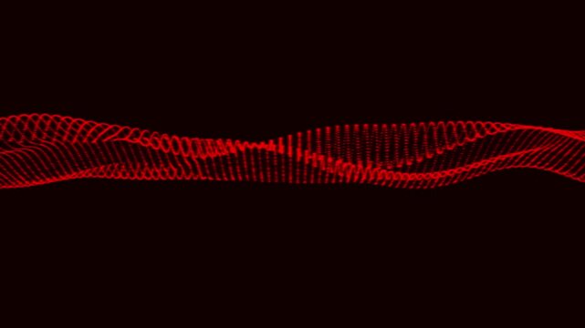 Abstract glowing red wave of particles on black background with background pattern with abstract des