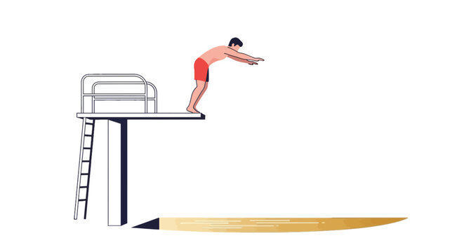Child Diving Off a High Diving Board into Water