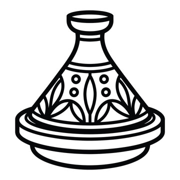 A linear illustration of a traditional moroccan tagine cooking pot