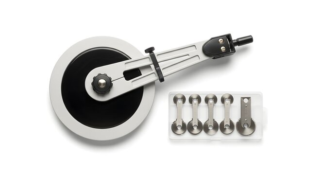 Precision measurement tool with interchangeable discs and weighted attachments for accurate data collection