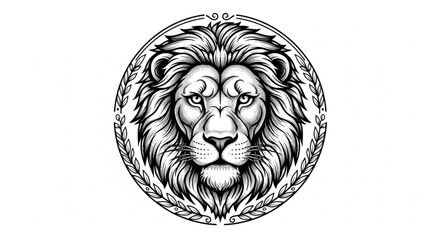 Obraz premium Detailed black and white illustration of a majestic lion head.