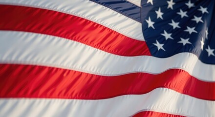 Fototapeta premium Celebrating flag day a close up view of the american flag's stars and stripes for patriotic observance