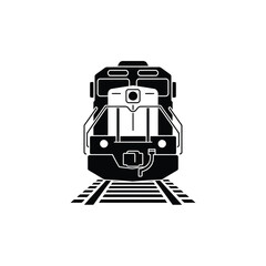 Black silhouette of a diesel locomotive facing directly towards the viewer © Esrat