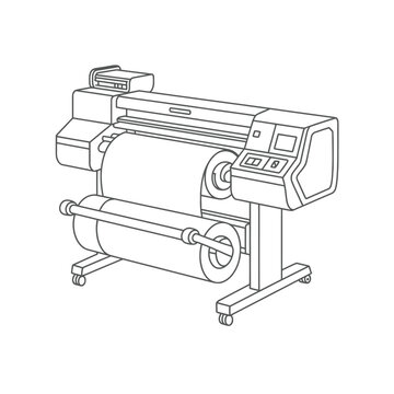 Line drawing of a large format plotter printer with roll paper