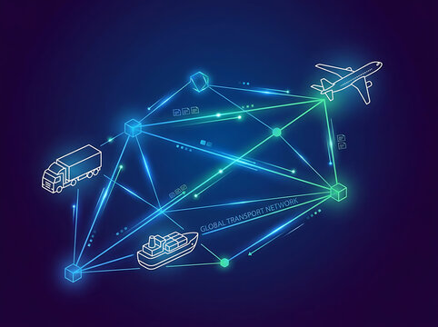 Global Transportation Network: An illustrative depiction of interconnected global transport networks, showcasing the seamless flow of goods through diverse modes of transport. 