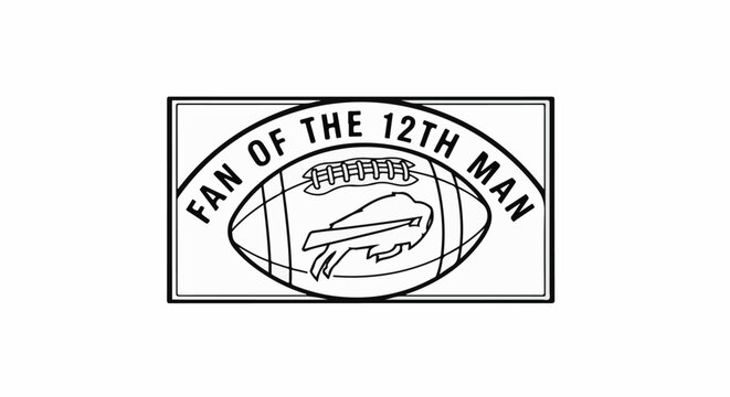 A line drawing of a football with a bison logo and text saying "FAN OF THE 12TH MAN