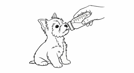 Fototapeta premium Adorable puppy being fed from a bottle by a hand