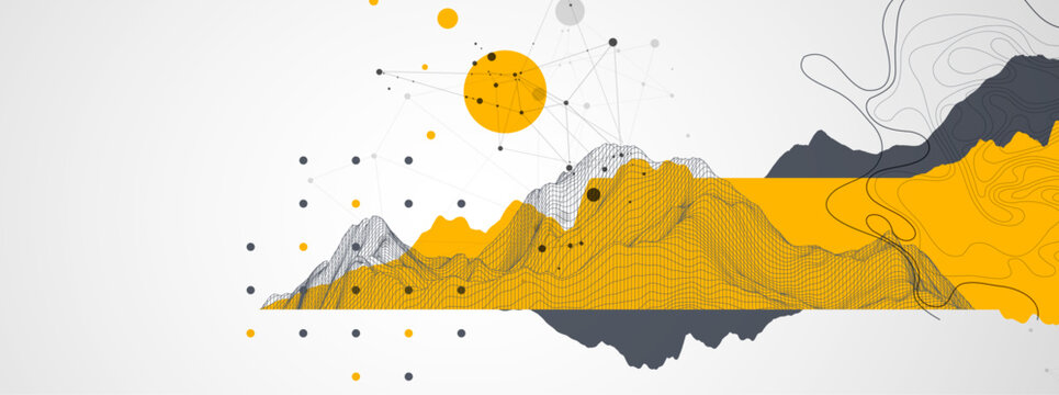 Trendy abstract wireframe background. Mountain art elements. Surface illustration. Vector.