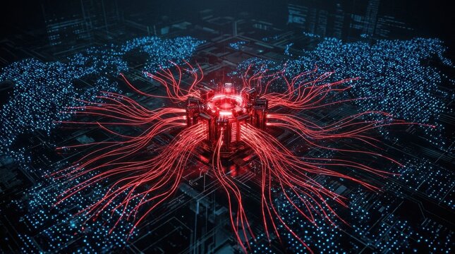 Digital Threats and Botnet Network Control Concept Displayed With High Fidelity in a Cyber Environment