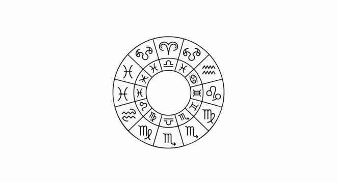 Circular chart displaying astrological zodiac symbols in outline