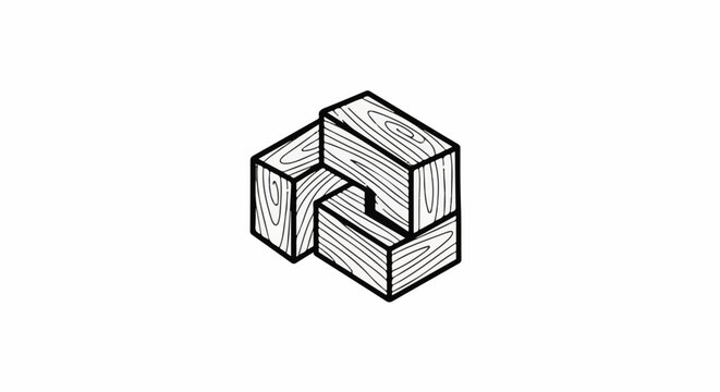 Interlocking wooden blocks forming an abstract illusionary shape