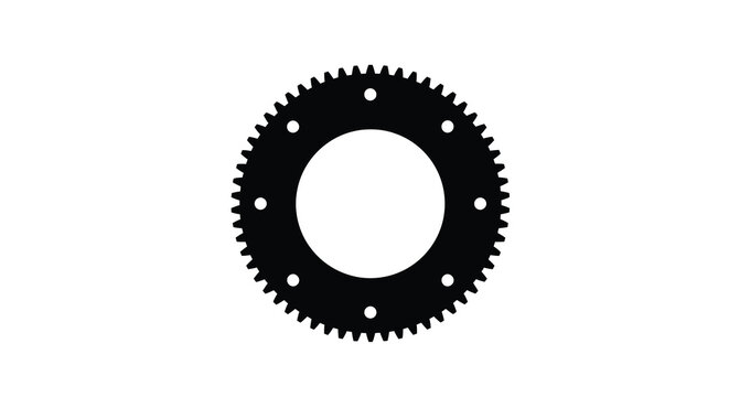 A black gear with multiple teeth is displayed against a white background silhouette