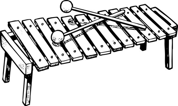 Hand-drawn xylophone with mallets musical instrument illustration
