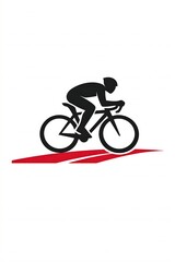 Fototapeta premium A black silhouette of a cyclist pedaling on a bicycle with a bold red angled stripe beneath