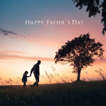 Joyful Father and Child Walking Together in Nature on Father's Day Celebration
