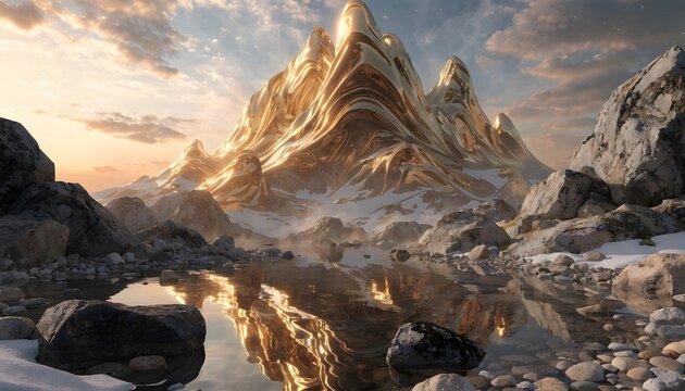 Epic snowy mountains with golden sunlight high resolution picture