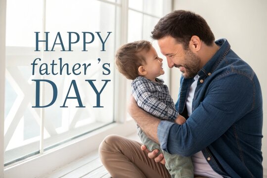 Joyful Father and Son Embrace for Heartwarming Father's Day Celebration Moment