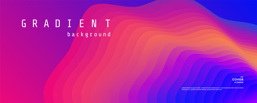 Vibrant liquid gradient background with wavy flowing lines in neon pink purple and blue colors on wide banner