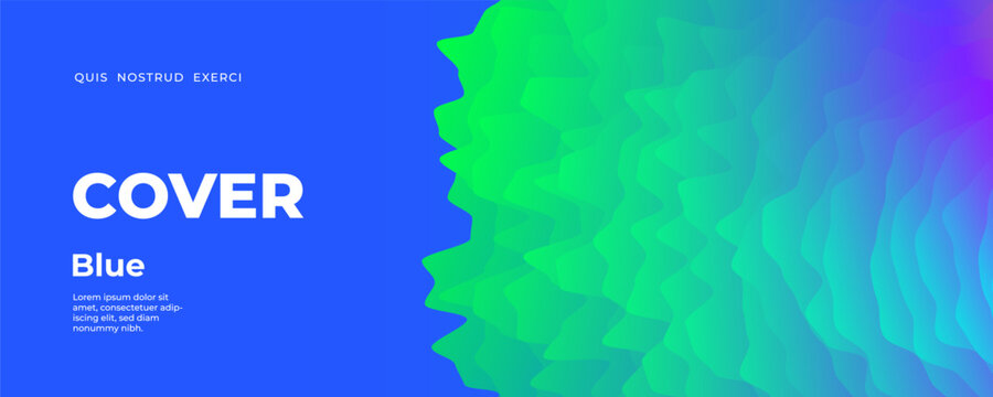 Modern abstract cover design with wavy jagged green and turquoise gradient layers on bright blue background