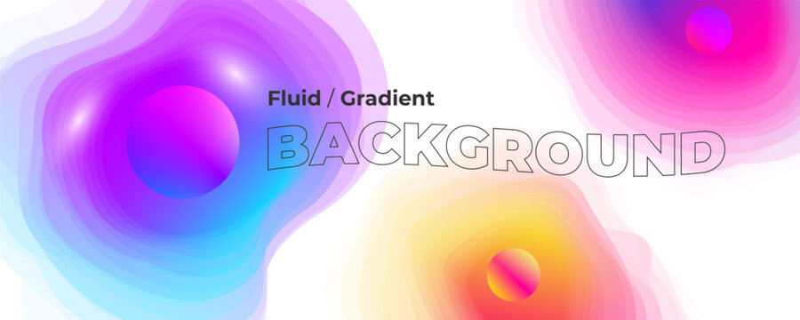 Abstract banner with floating colorful gradient fluid shapes in pink yellow and blue over a clean white background